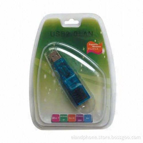 USB 2.0 LAN Adapter, Supports 10Mbps and 100Mbps N-way Automatic-negotiation Operating